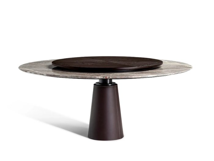 MESA DUE - Round marble dining table with wooden Lazy Susan _ Poltrona Frau